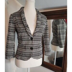 CAbi Black White Geometric Dot Circle Print Fitted Blazer Jacket Sz 4 Cotton